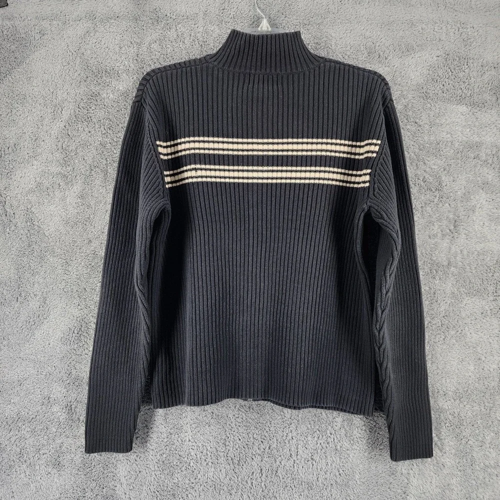 Polo Jeans Ralph Lauren Sweater Mens XL Black Stripe Ribbed Full Zip Y2K Vintage